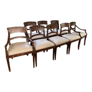 Late 20th Century William Switzer Vintage Faux Tortoise Dining Chairs - Set of 8 For Sale