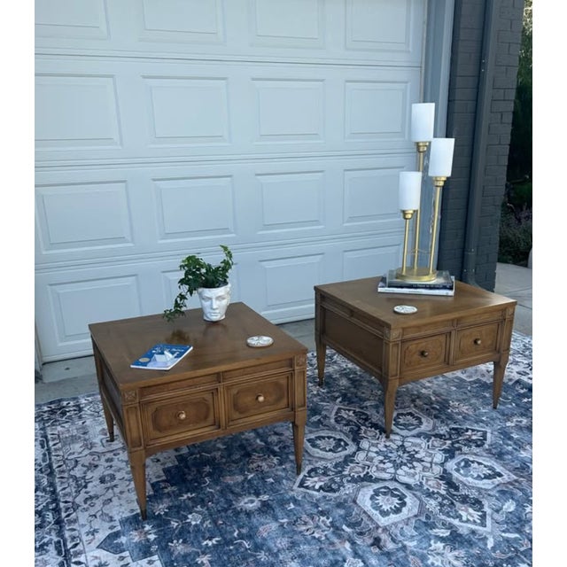 American 1950s American of Martinsville Burled Wood End Tables-Pair For Sale - Image 3 of 13