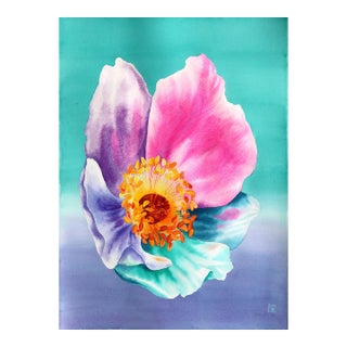 Dreamland Anemone - Original Abstract Floral Colorful Flower Watercolor Painting by Xiao Wen Xu For Sale