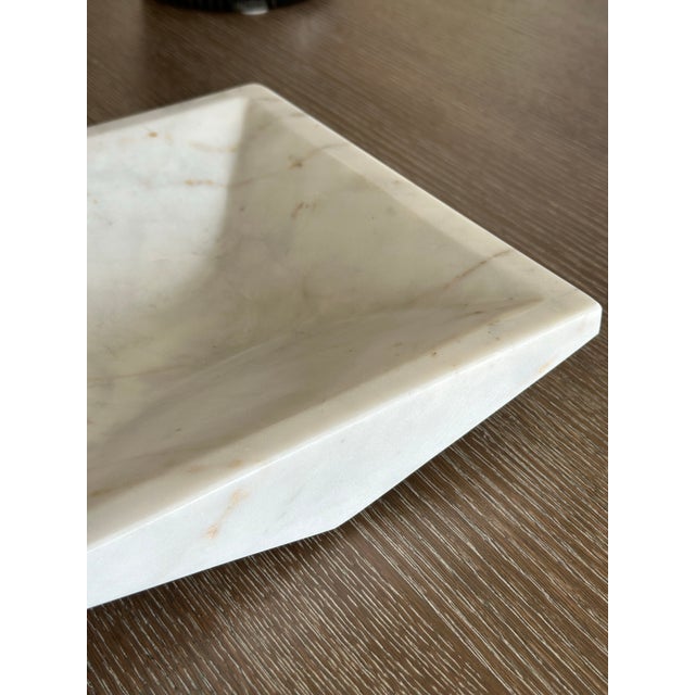 Faceted White Marble Square Bowl White Italian Marble Made in Italy
