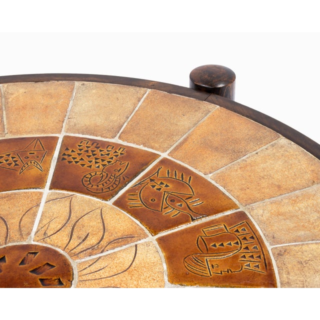 Brown Vintage Mid Century French Ceramic "Zodiac" Tile Coffee Table by Roger Capron For Sale - Image 8 of 8