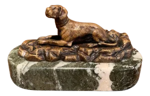 19th Century French Paperweight Bronze Dog Sculpture on Grey Marble Stand