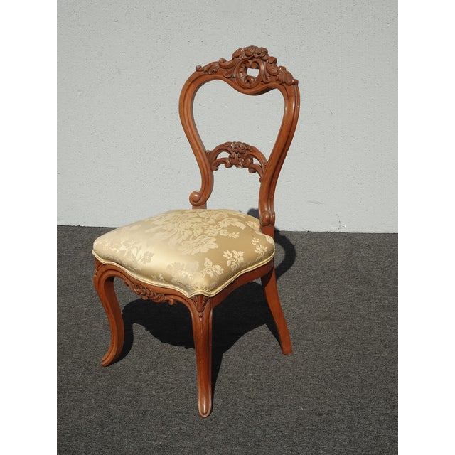 1940s Vintage Victorian French Country Balloon Back Chair With Carved Frame For Sale - Image 5 of 12