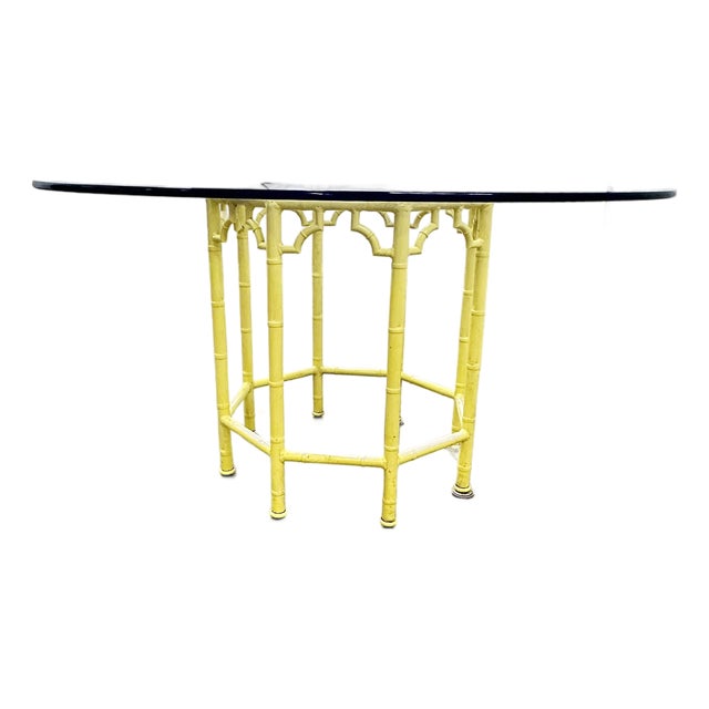 Vintage Kessler Industries Hollywood Regency Yellow Faux Bamboo Dining Table For Sale