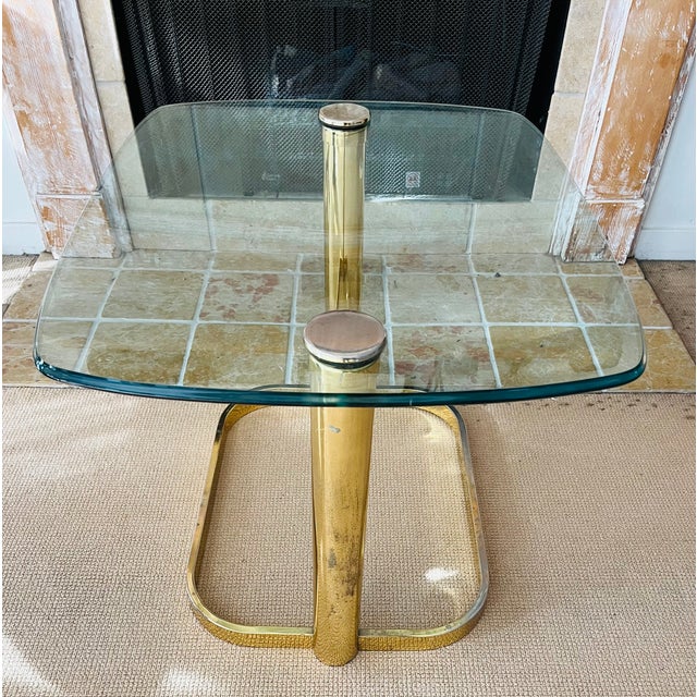 Metal Mid Century Glam Hollywood Regency Pace Collection Side/ Coffee Table Brass and Glass For Sale - Image 7 of 13