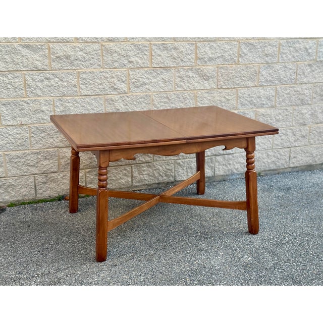 American Vintage Cushman Style Solid Wood Maple Drop-Leaf Dining Table & 6 Chairs Set For Sale - Image 3 of 12