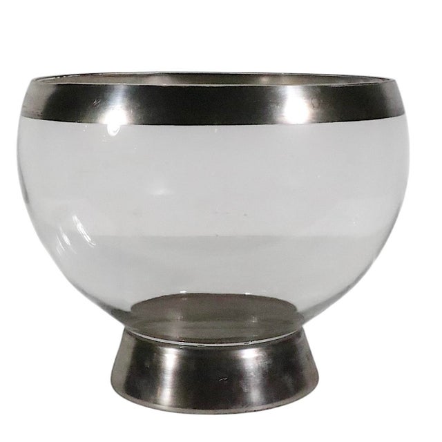 Glass Large Mid 20th Century Dorothy Thorpe Silver Band Punch Bowl For Sale - Image 7 of 12