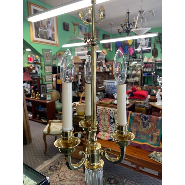 Candlestick Form Brass and Crystal Table Lamps Regency Style For Sale In San Francisco - Image 6 of 9