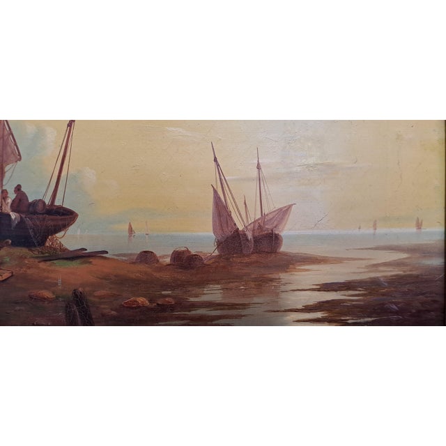 Lorenzo Butti, Nature with Fishermen and Boats, Oil on Canvas, Framed, in Flawless conditions. Designed before 1890