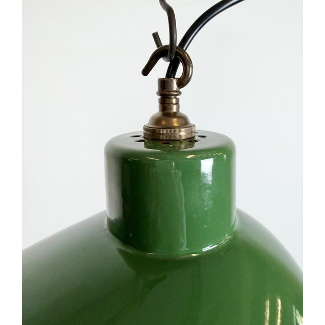 Green Industrial Green Enamel Factory Pendant Lamp, 1960s For Sale - Image 8 of 17