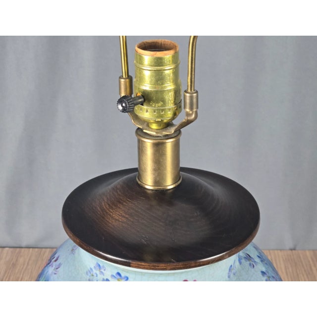 Blue 1990s Frederick Cooper Porcelain Hand Painted Flowers Table Lamp For Sale - Image 8 of 15