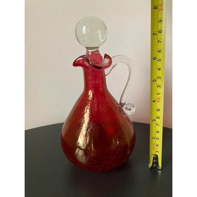 Victorian Cranberry Crackled Glass Decanter With Round Stopper For Sale - Image 9 of 12