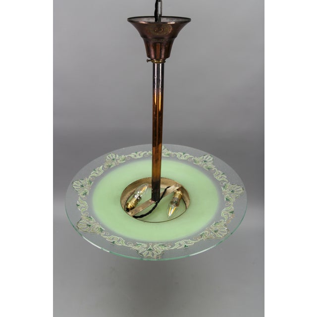 French Art Deco Green Textured Glass and Copper Pendant by Loys Lucha, 1930s For Sale - Image 11 of 18