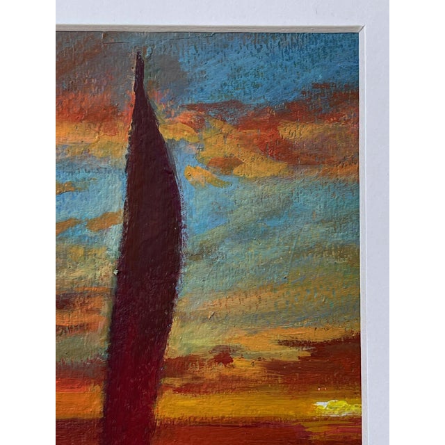 Contemporary Sailboat in Dark Sunset - 5x7" Painting on Paper in 8x10 White Matte For Sale - Image 3 of 3