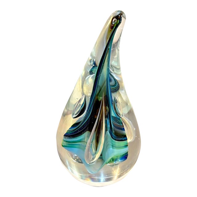 Murano Style Teardrop Glass Paper Weight For Sale