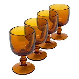 Heavy Amber Glass Goblets in the Manner of Carlo Moretti - Set of 4 For Sale