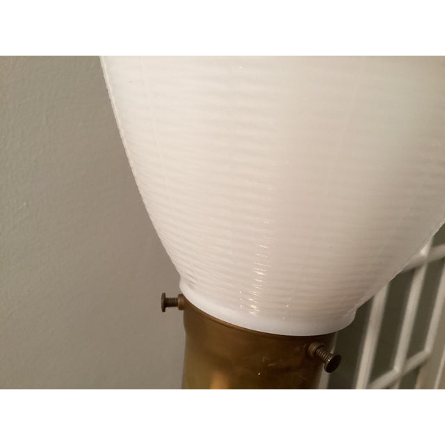 Vintage Torchiere Brass Floor Lamp With Milk Glass Shade For Sale - Image 4 of 16
