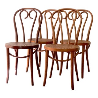 Vintage Thonet Sweetheart Bentwood Cane Bistro Cafe Chairs--Set of 4 For Sale