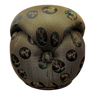 Vintage Chinoiserie Pouf Ottoman Button Tuft For Sale
