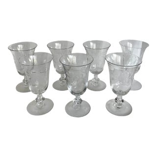 1940's Dolly Madison Rose Etched Crystal Glasses by Heisey - Set of 7 For Sale