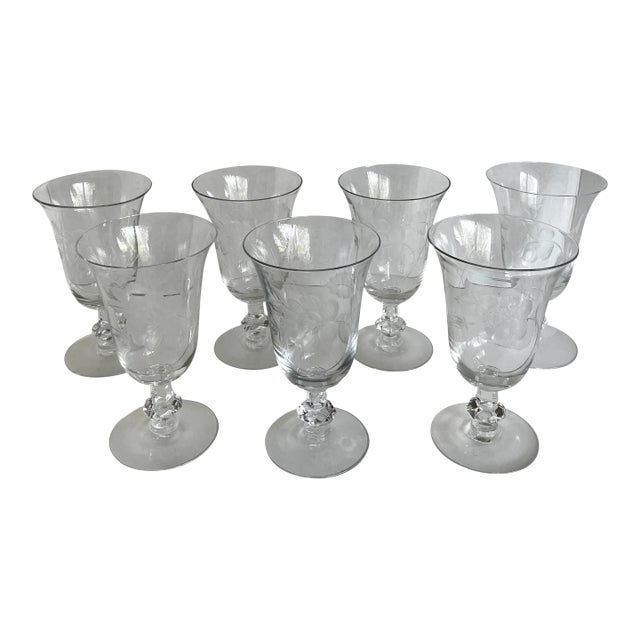 1940's Dolly Madison Rose Etched Crystal Glasses by Heisey - Set of 7 For Sale