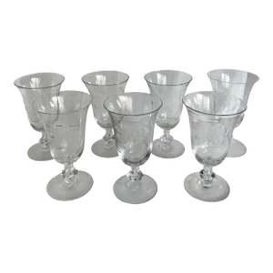 1940's Dolly Madison Rose Etched Crystal Glasses by Heisey - Set of 7