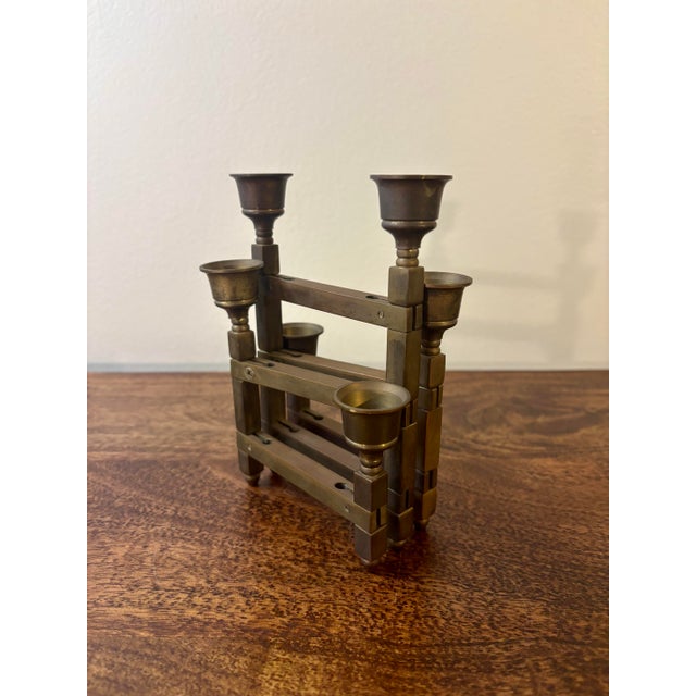 Brass Vintage Danish Modern Modular Brass Candelabra - 6 Arm Candle Holder For Sale - Image 8 of 8