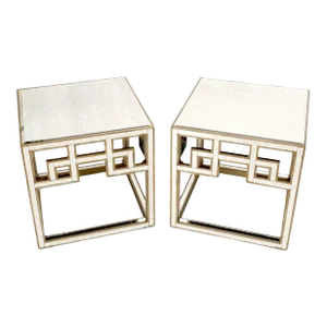 Pair of Greek Motive Square Bevelled Mirrors Mirrored End Tables Nightstands