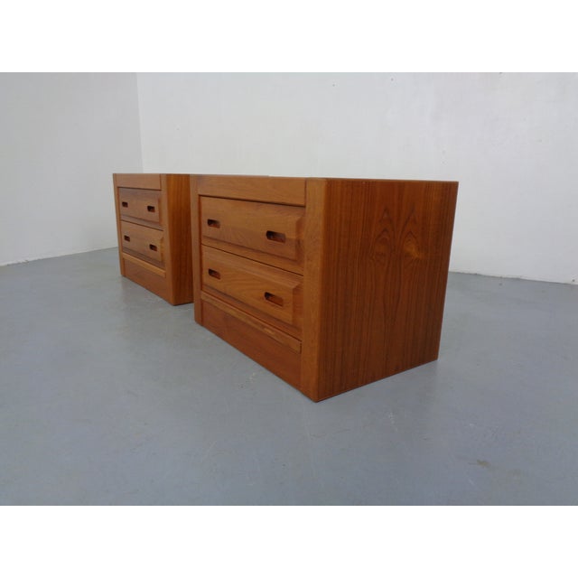Pair of Danish teak bedside tables, each with 2 drawers, from the 1960s.