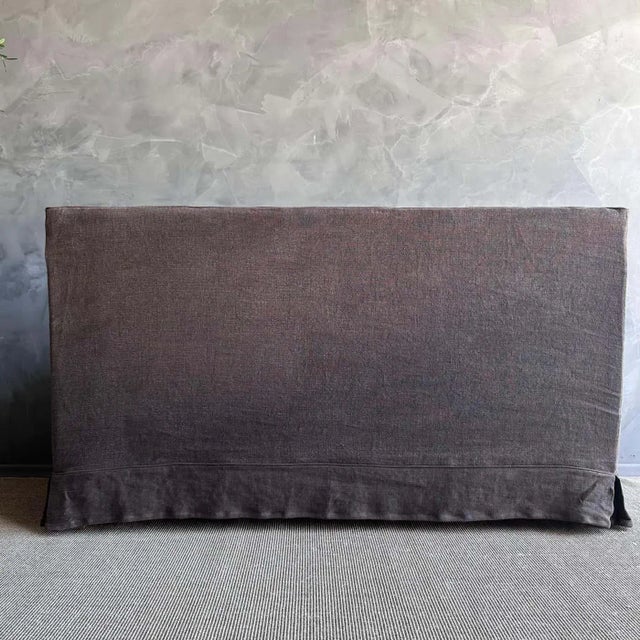 Slip Covered Settee Bench in Stone Washed Linen For Sale - Image 4 of 6