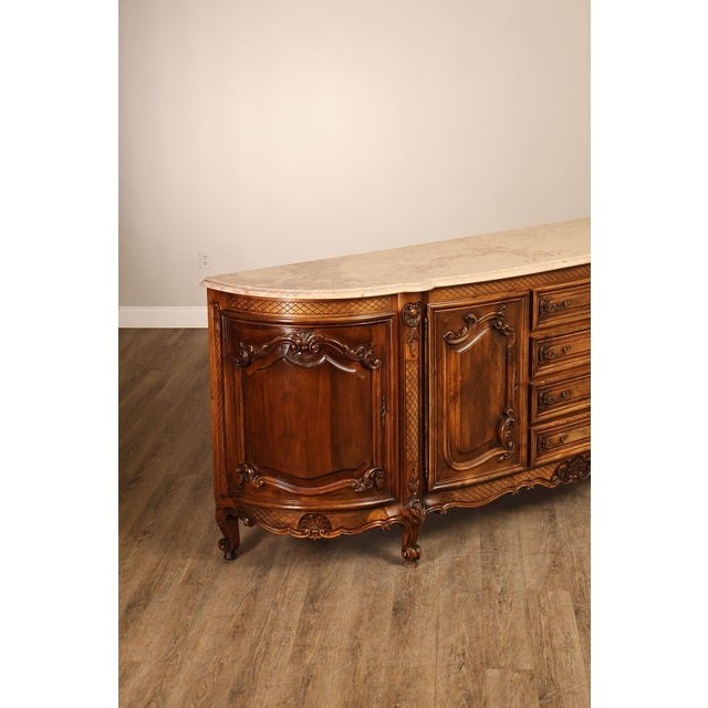 Brown French Louis XV Style 106" Long Marble Top Walnut Sideboard For Sale - Image 8 of 18