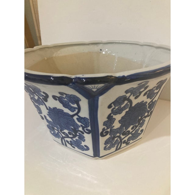 Blue and White Porcelain Cache Pot For Sale - Image 4 of 9