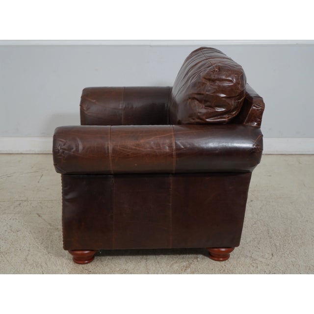 Traditional Pair High Quality Brown Leather Club Chairs For Sale - Image 3 of 12