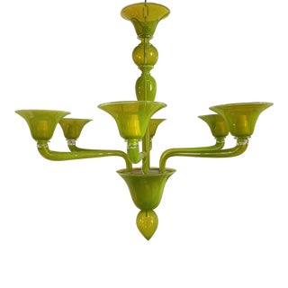 Contemporary Translucent Apple-Green Murano Style Glass Chandelier For Sale