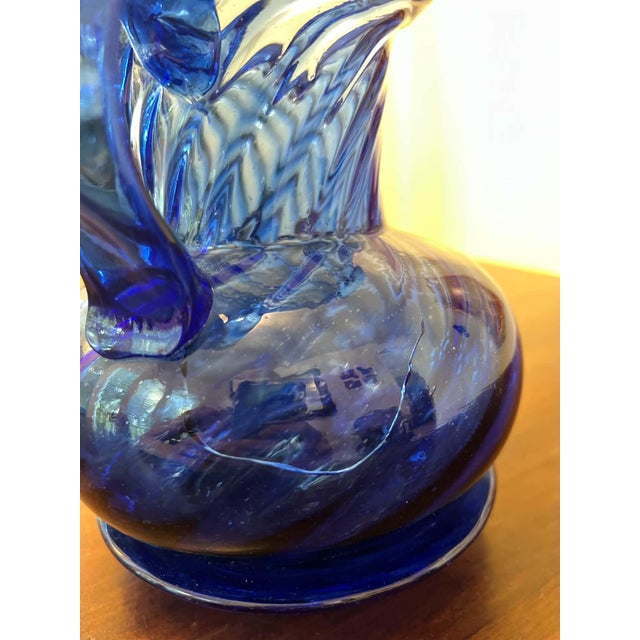 Vintage Hand-Blown Cobalt Blue Glass Pitcher With Matching Saucer For Sale - Image 4 of 9