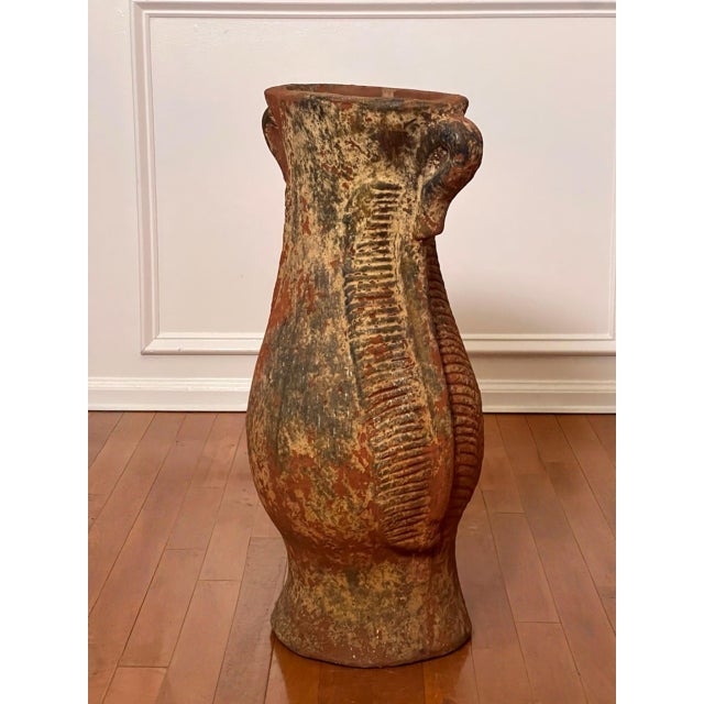 Rustic European 19th Century Mediterranean Studio Terra Cotta Floor Vase With Stylized Seahorses For Sale - Image 3 of 14