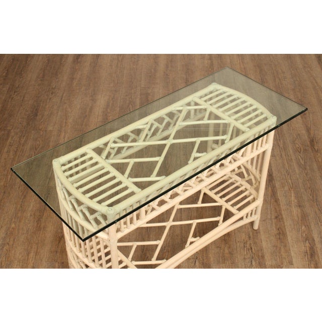Traditional Ficks Reed Glass Top Rattan Console For Sale - Image 3 of 12