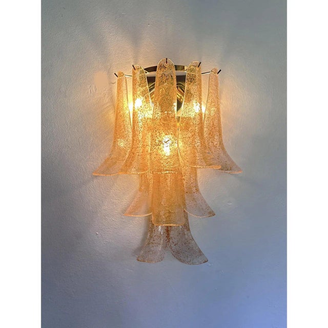 Contemporary Gold and Transparent Selle Murano Glass Wall Sconces by Simoeng, Set of 2 For Sale - Image 3 of 6