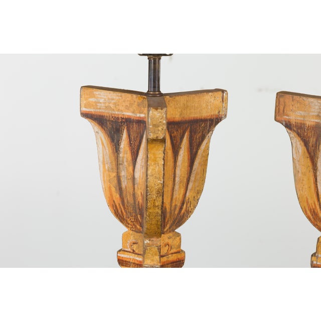 Mid 20th Century Italian Midcentury Painted and Carved Table Lamps with Stylized Foliage - a Pair For Sale - Image 12 of 12