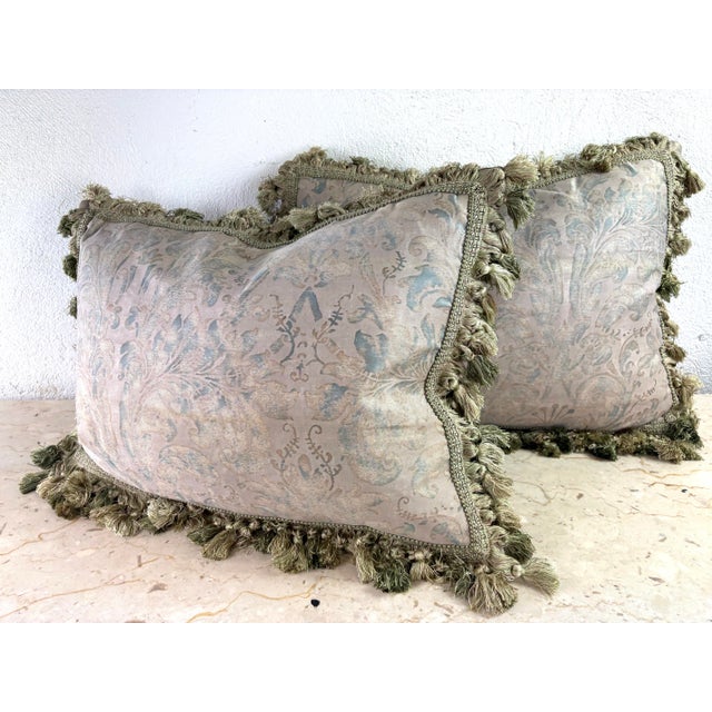 Vintage Handcrafted Tasseled Italian Fortuny Pillows/a Pair For Sale - Image 11 of 11