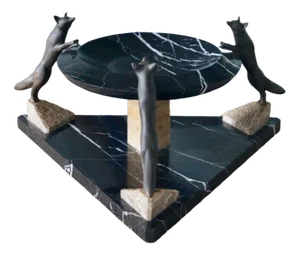 Art Deco French Marble Bowl with Bronze Foxes, 1930s