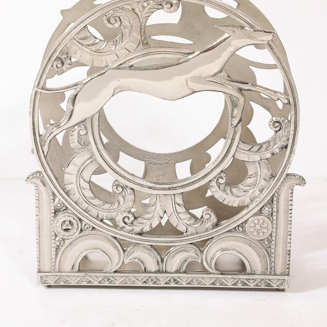 Metal Art Deco Nickeled Bronze Magazine Stand of Stylized Leaping Greyhound For Sale - Image 7 of 15