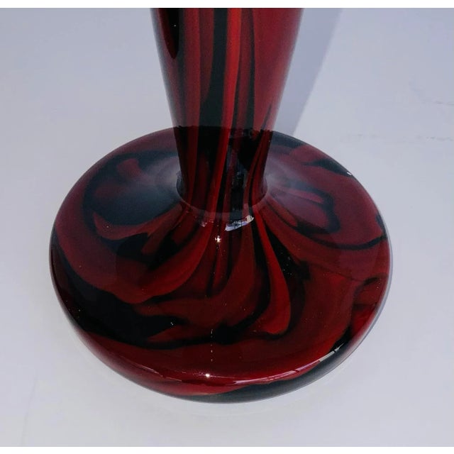 Modern Vintage 1930’s Czech Kralik Red an Black Swirl Art Glass Candlesticks Pair For Sale - Image 3 of 5