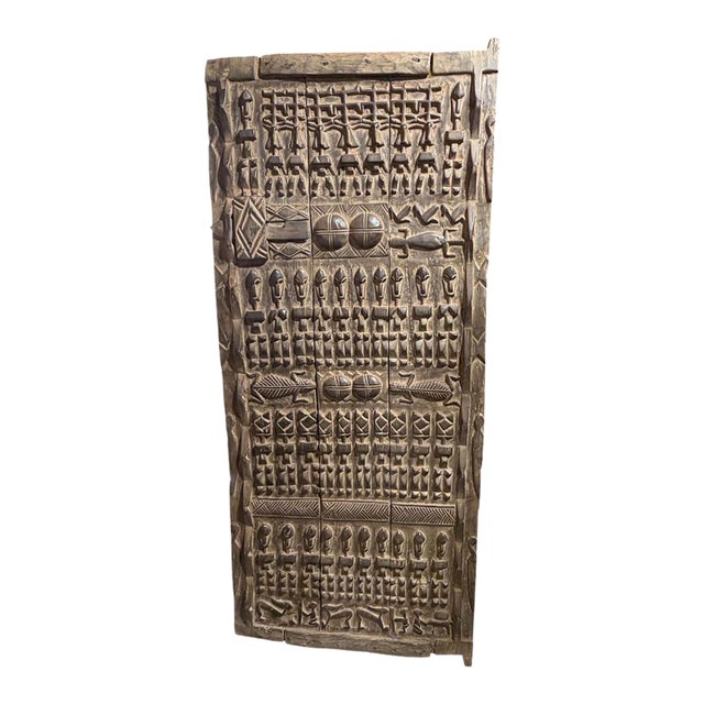 Vintage Dogon Granary Door With Crocodiles /Figures Mali African 72.5" H For Sale