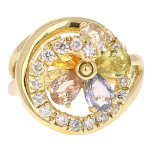 3.13 Carat Multi Sapphire Diamond 18 Karat Yellow Gold Cocktail Ring