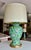 Single Chinese porcelain vintage porcelain lidded ginger jar table lamp, featuring a vibrant green lotus flower and leaf...