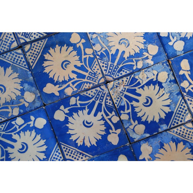 Rare Set of Forty Antique 19th Century Tiles Blue & White Floral Motif For Sale - Image 14 of 18