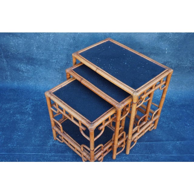 Antique Bamboo Ratan Nesting Tables For Sale In Los Angeles - Image 6 of 10
