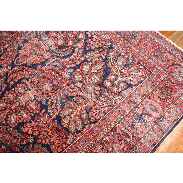 Early 20th Century Room Size Traditional Zabihi Collection Persian Sarouk Navy Blue Rug - 8'4" x 11'6" For Sale In New York - Image 6 of 9