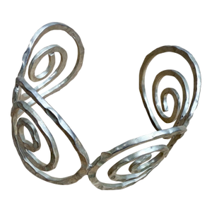 1970s Hand Hammered Sterling Silver Spiral Cuff Bracelet Taxco